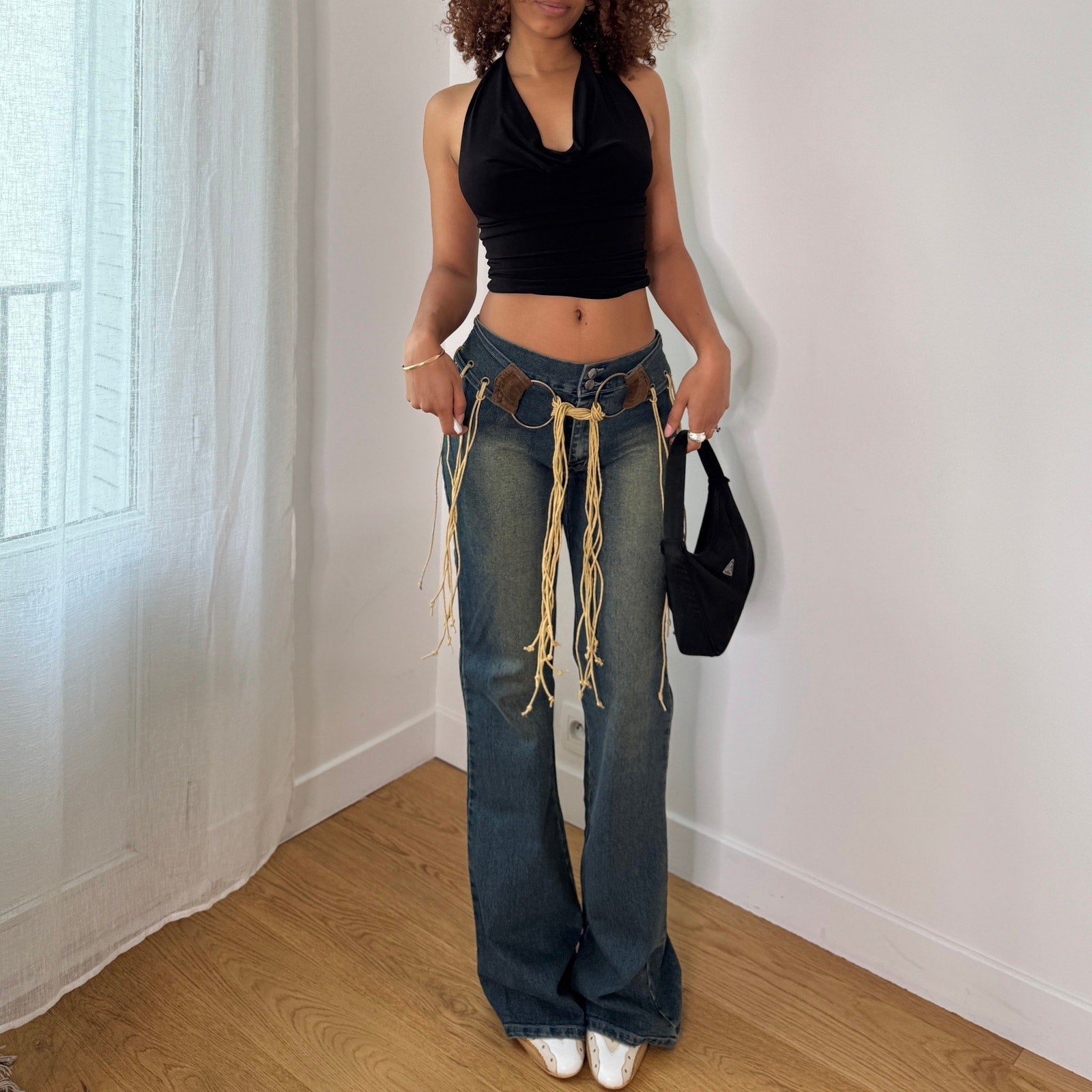 Vintage Low Rise Fringe Jeans (S) ⠀