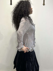 Vintage Sheer Ruffle Button Blouse (M/L)