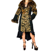 Vintage Genuine Suede & Shearling Tiger Print Fur Coat (L/XL)