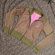 Y2K Army Green & Pink Varsity Zip Up (S)