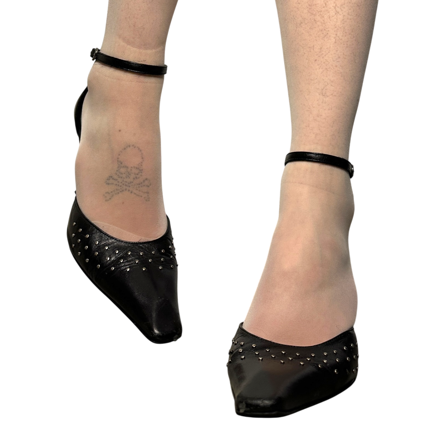 Vintage Black Leather Studded Pointed Toe Kitten Heels (US 7)