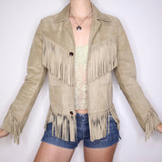 90s Western Tan Suede Fringe Jacket (S)