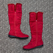 Y2K Red Faux Fur Trim Knee High Buckle Boots (9)