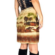 Beaded Silk Lion Graphic Midi Skirt (M)