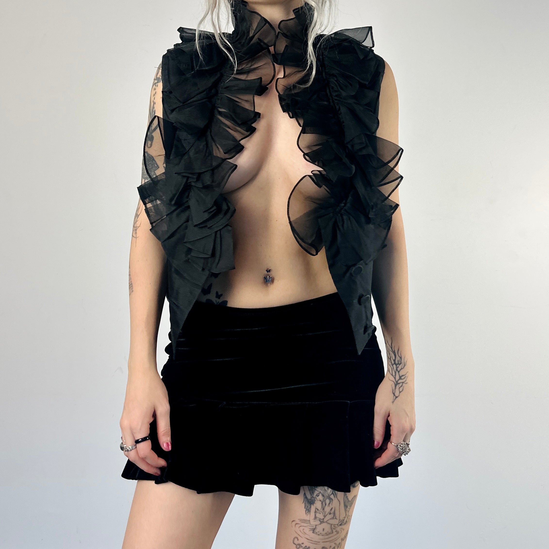 1950s 2-Piece Dress w/ Ruffle Vest (XS)