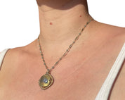 Vintage Tourmaline Necklace on Beaded Brass Chain