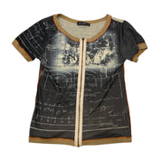 Vintage Cop Copine Digital Print Zip Up Top (S/M)