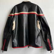90s black leather stripe moto jacket - L/XL