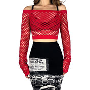 Cherry Red Fishnet Crop Top (S/M)