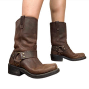 90s Brown Leather Buckle Harness Boots (6.5)