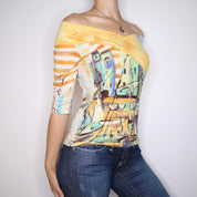 Y2K SAVE THE QUEEN Abstract Art Print Top (M/L)