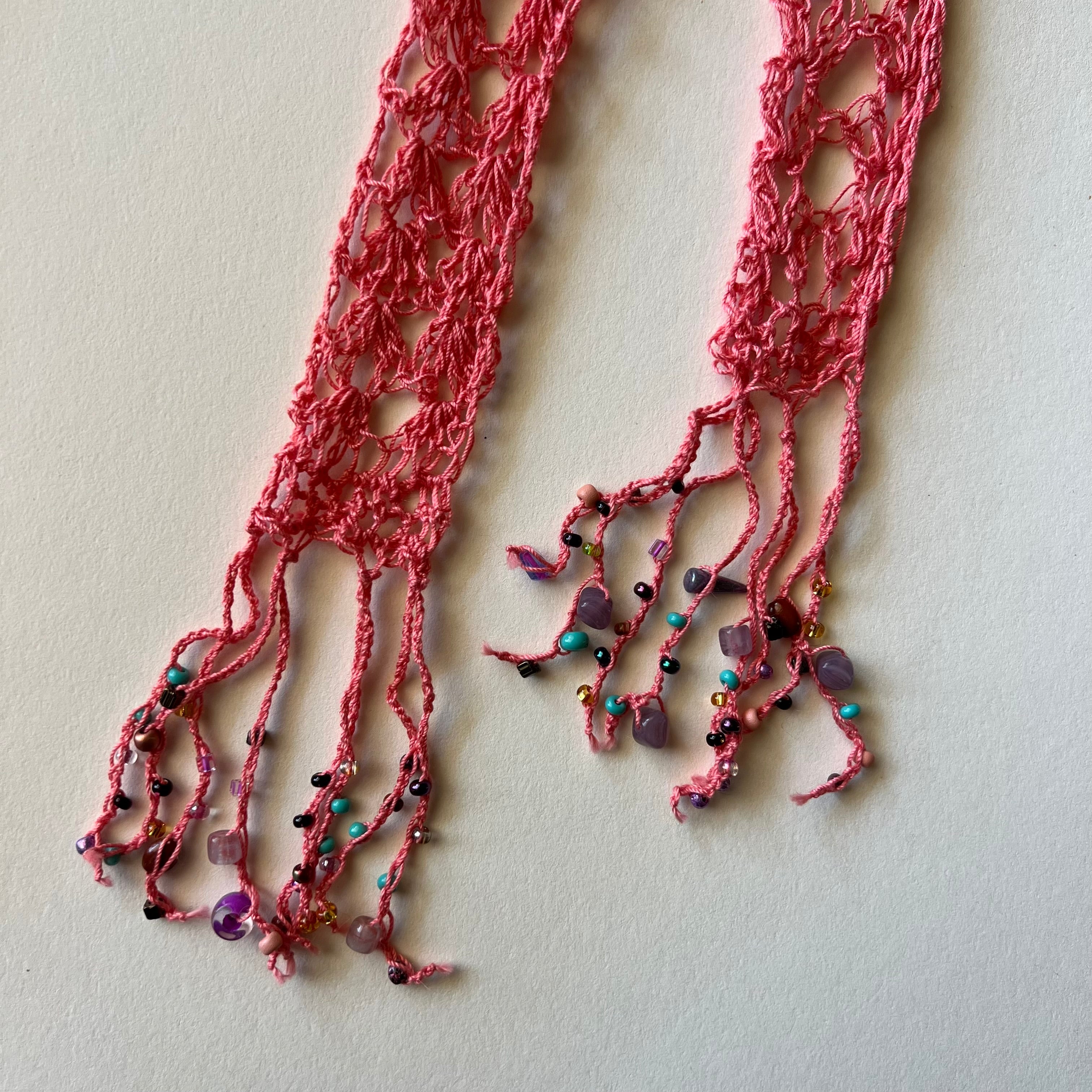 Coral Beaded Fringe Scarf