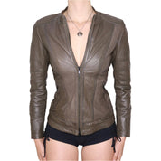 Y2K Sexy Brown Leather Moto Jacket (XS)