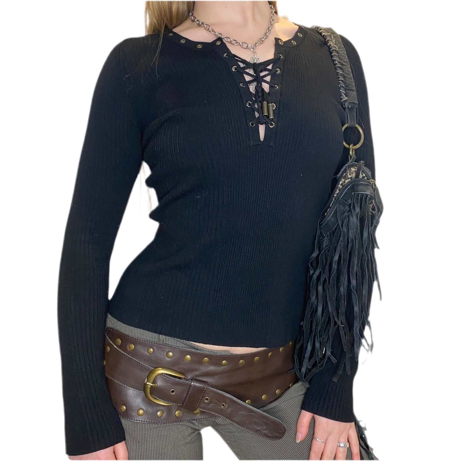 Vintage Black Grunge Eyelet Long sleeve (S-M)