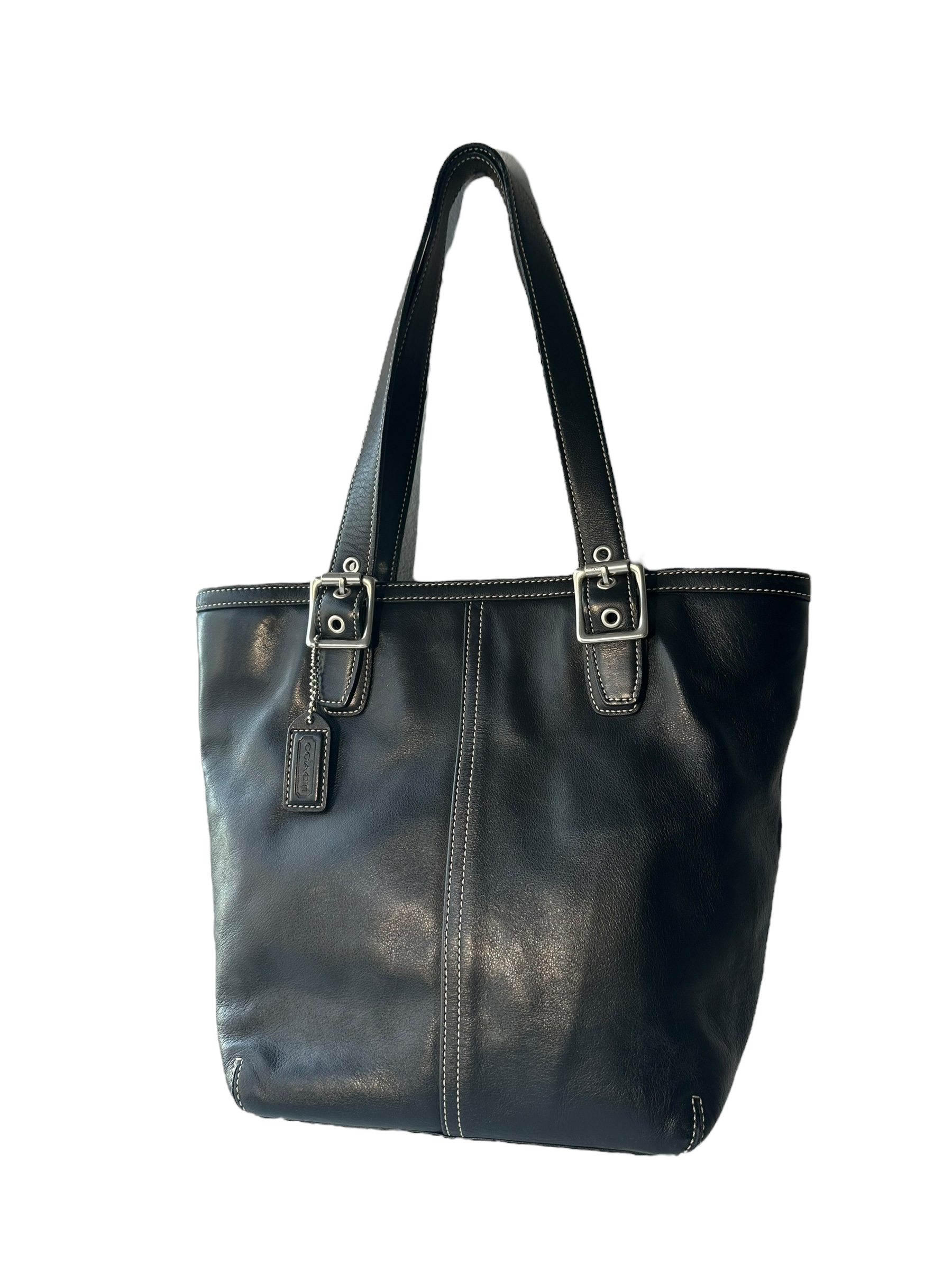 Vintage Black Leather Coach Shoulder Tote Bag