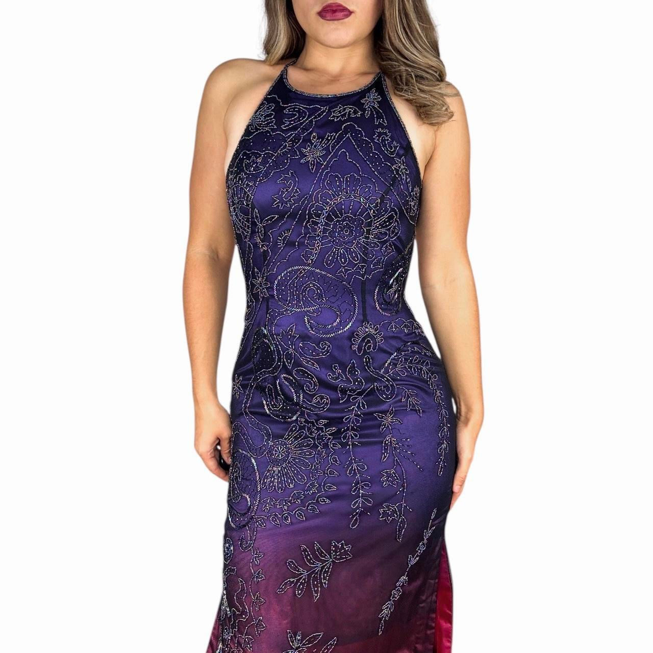 90s Beaded Open Back Ombré Gown (XS)