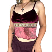 Y2K Vampy Burgundy Velvet & Mesh Cami (M)