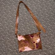 Brown & Burgundy Raw Leather Cowhide Satchel Bag