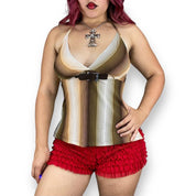 Y2K Striped Buckle Halter Top (M-L)
