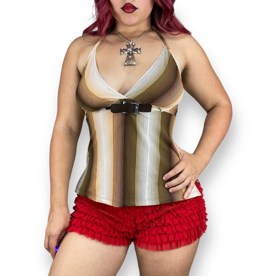 Y2K Striped Buckle Halter Top (M-L)