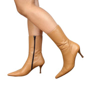 Y2K Tan Leather Stiletto Boots (8)