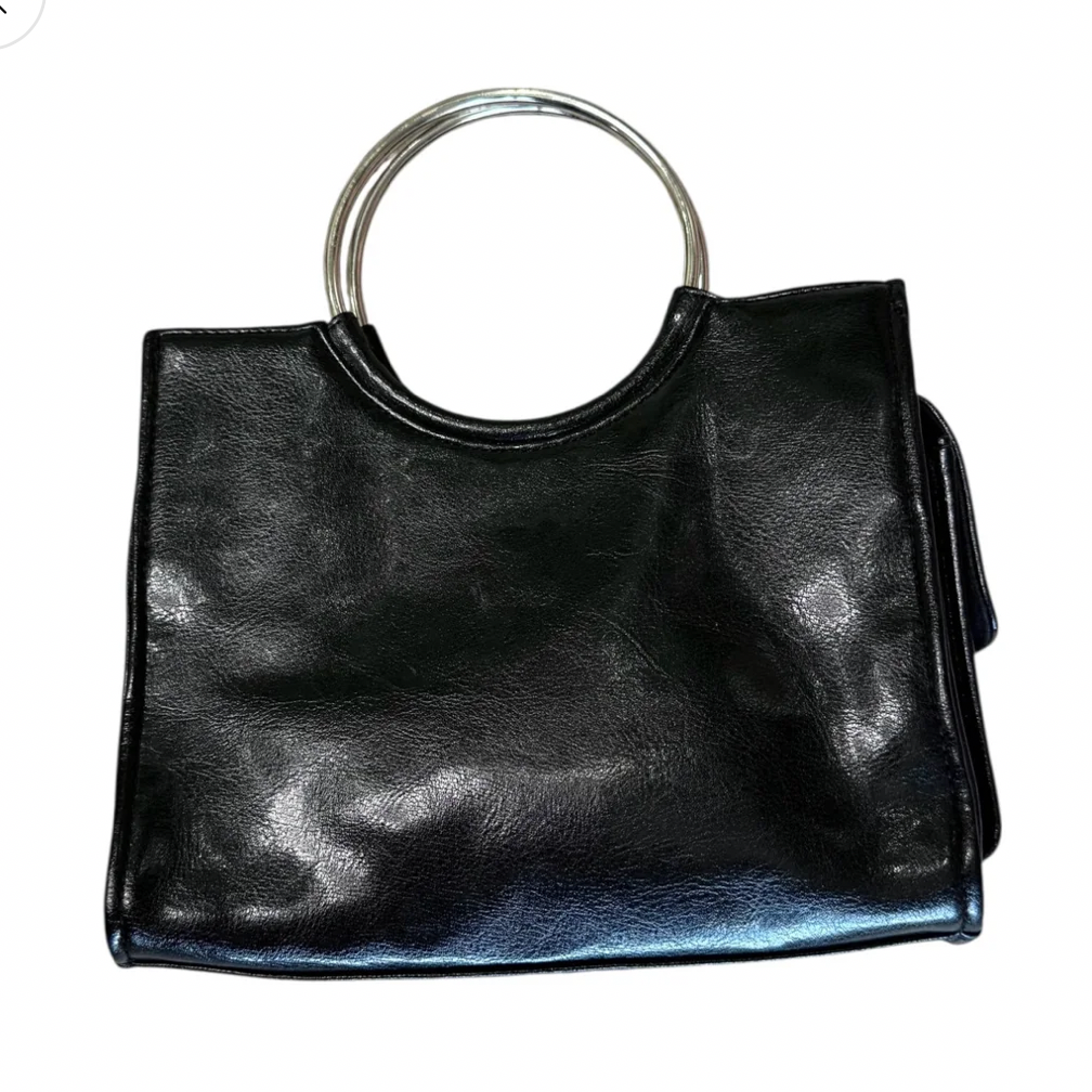 Black Leather Purse With Silver Handle