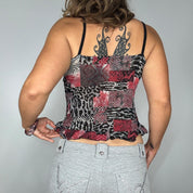 French Y2K Animal Print Mesh Ruffle Cutout Cami (M)