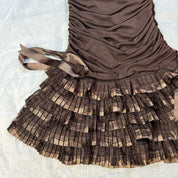 French Vintage Y2K Brown Slinky Mini Dress (S)