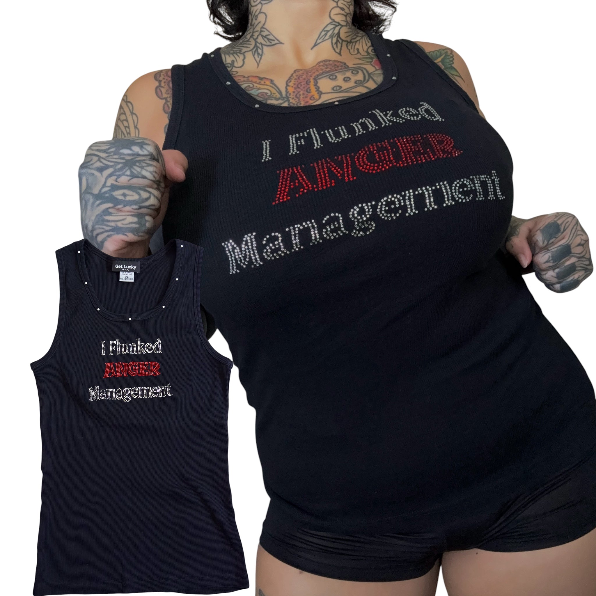 Y2K rhinestone slogan ribbed tank (M-XL)