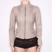 Y2K Taupe Leather Jacket (XS)