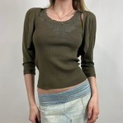 Vintage Olive Tank Top & Shrug Set (S)