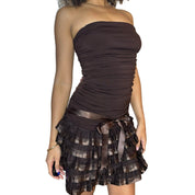 French Vintage Y2K Brown Slinky Mini Dress (S)