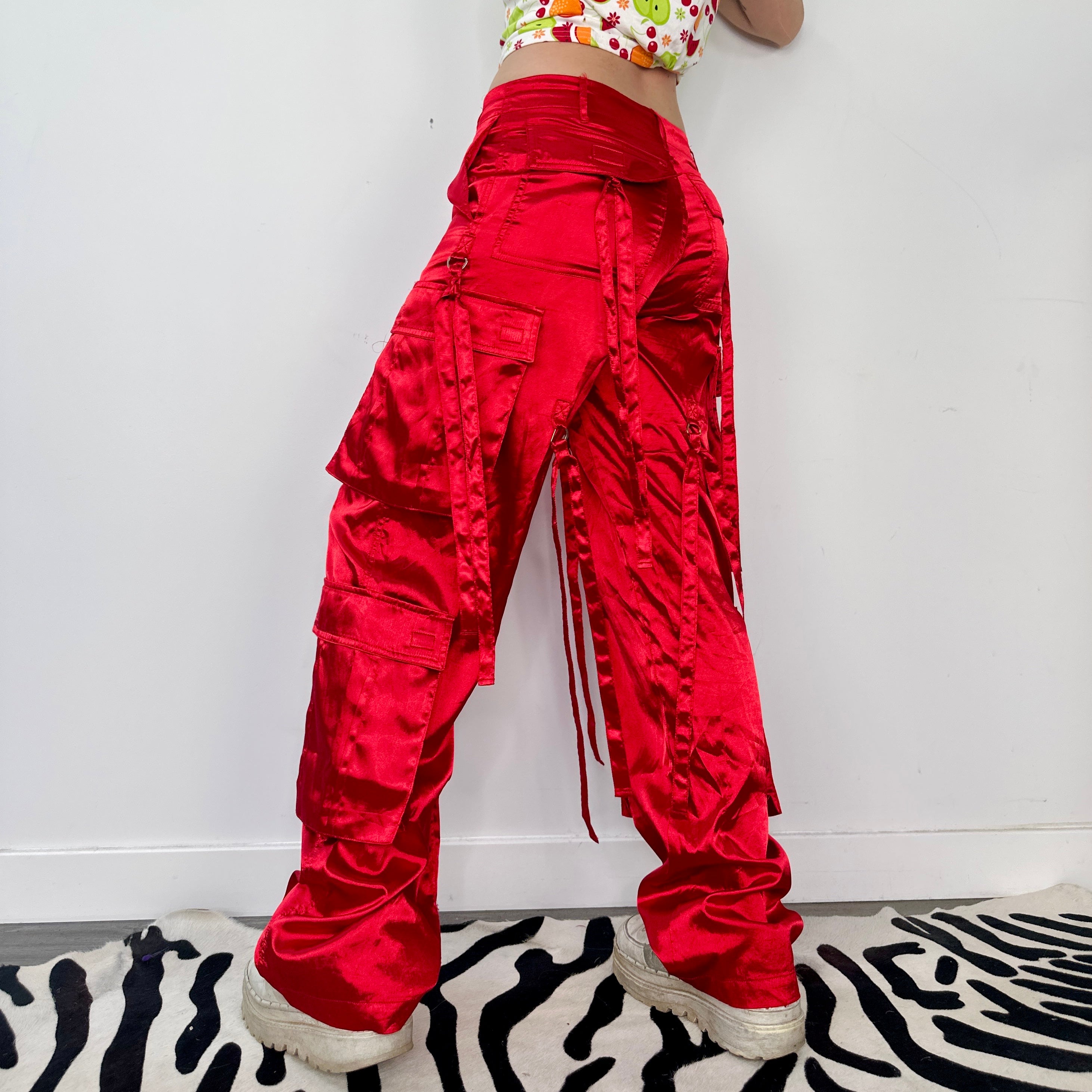 Cherry Red Satin Cargos (S)