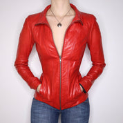 Y2K Sexy Fitted Red Italian Leather Jacket (S)