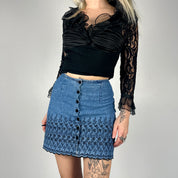 Vintage Floral Denim Miniskirt (XS)