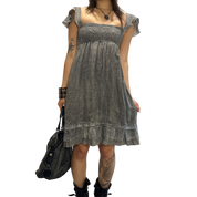 Vintage Italian Grunge Linen Milkmaid Midi Dress (S)