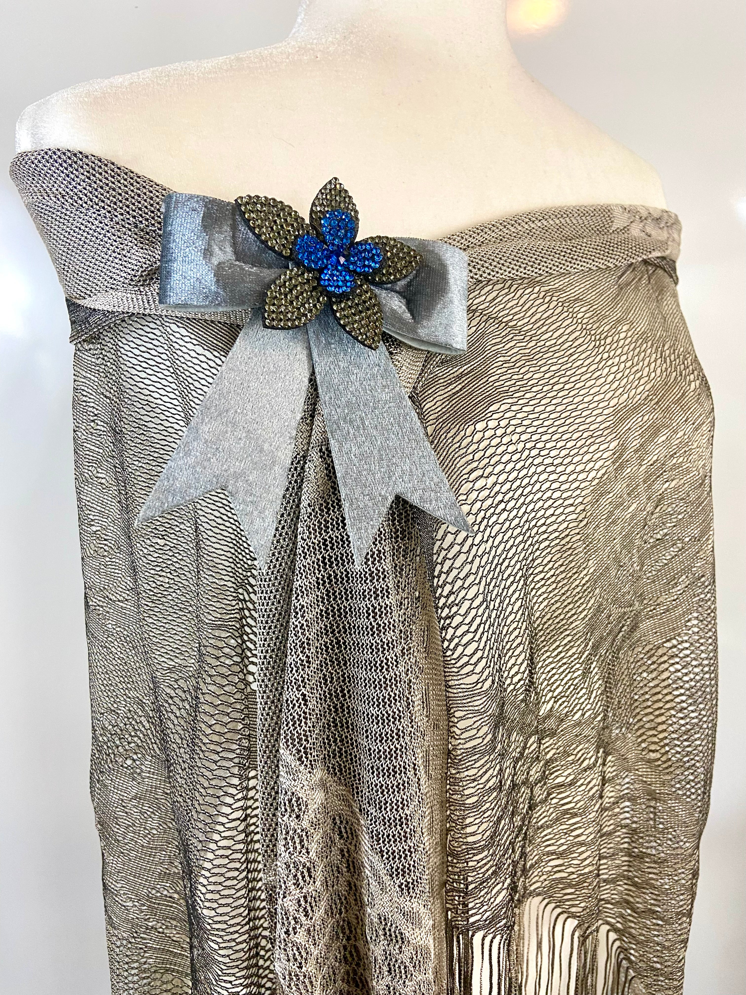 Silver Lace Triangle Scarf with flower bow accessories