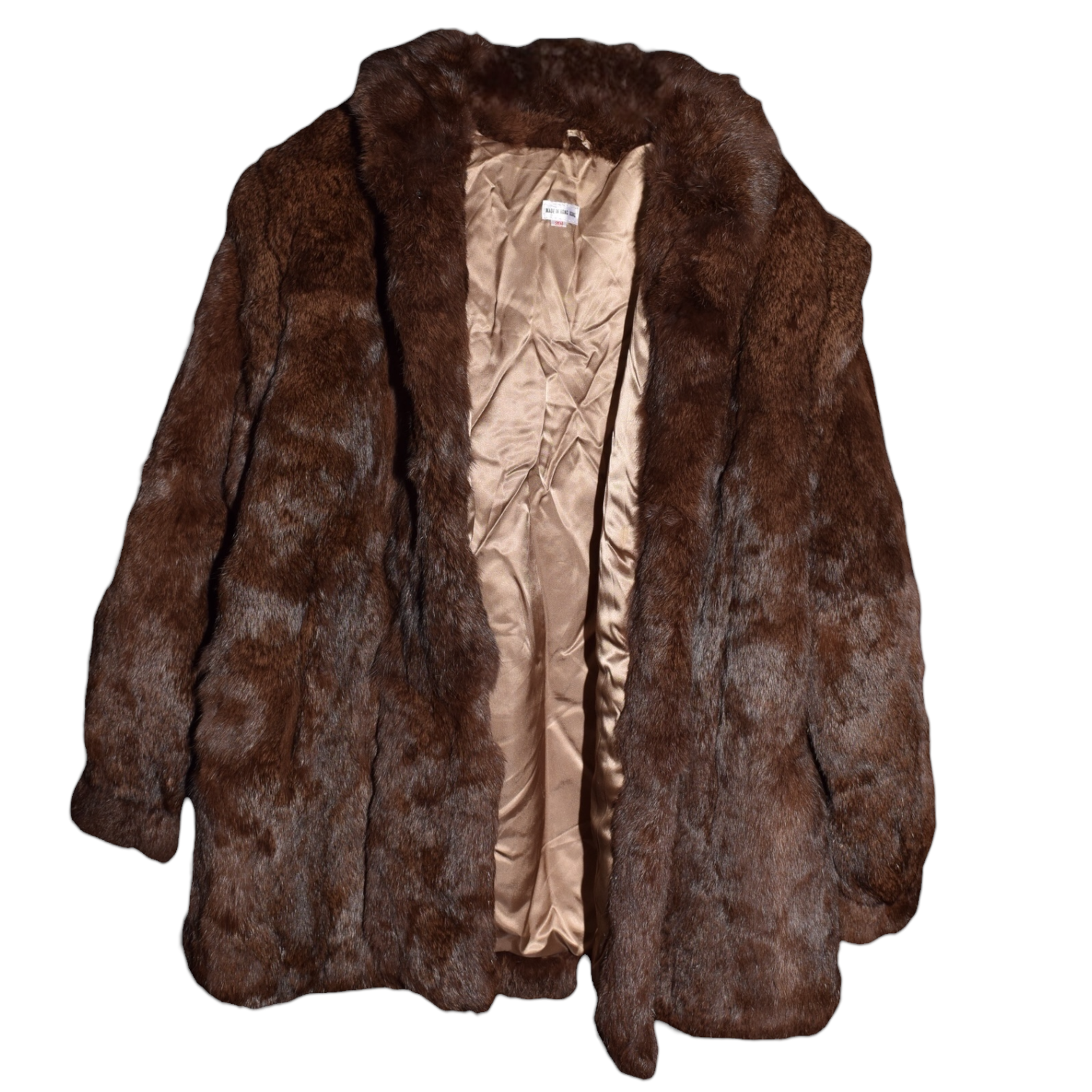 Genuine Rabbit Fur Brown Vintage Coat (XL)
