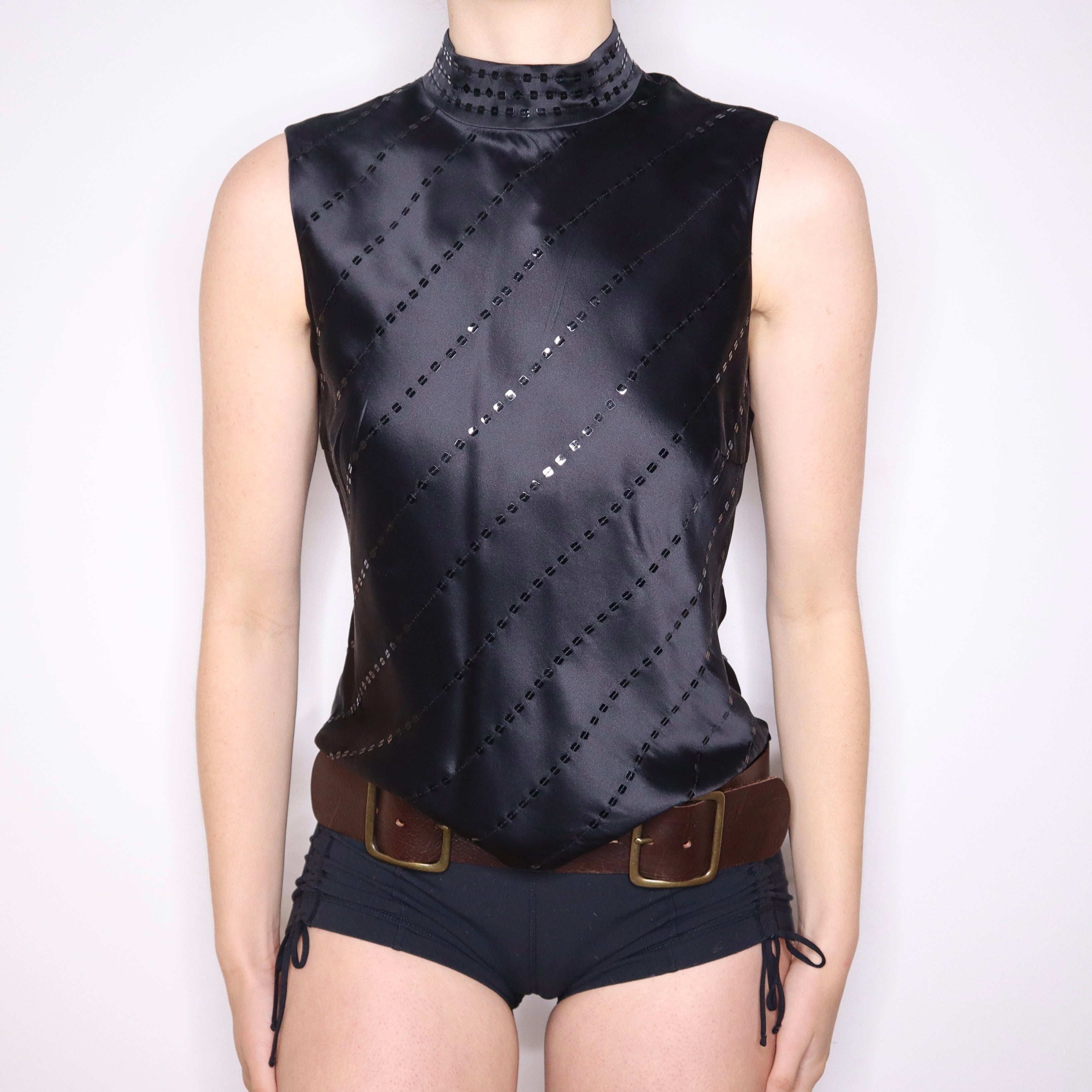 Y2K Black Sequin Silk Tank Top (M/L)