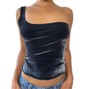 Vintage Italian One-Shoulder Metallic Top (M)