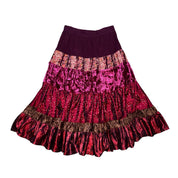 Y2K Burgundy Corduroy & Velvet Tiered Maxi Skirt (M/L)