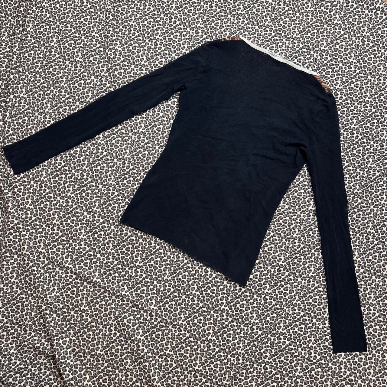 Fuzzi Textured Mesh Animal Print Detail Long Sleeve (L)
