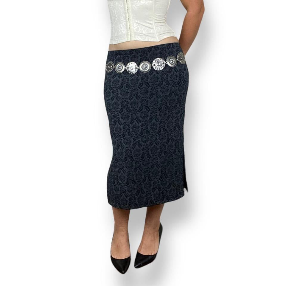 90s Charcoal Jacquard Midi Skirt (S-M)