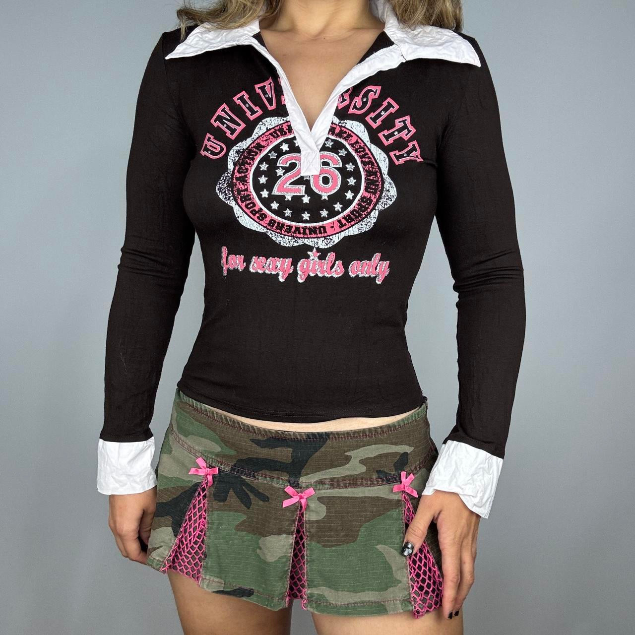 Vintage Flirty Varsity Graphic Polo Long Sleeve (S)