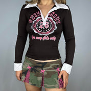 Vintage Flirty Varsity Graphic Polo Long Sleeve (S)