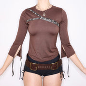 Y2K French Brown Asymmetrical Top (S/M)