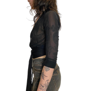 Vintage Black Sheer Wrap Cardigan (S)