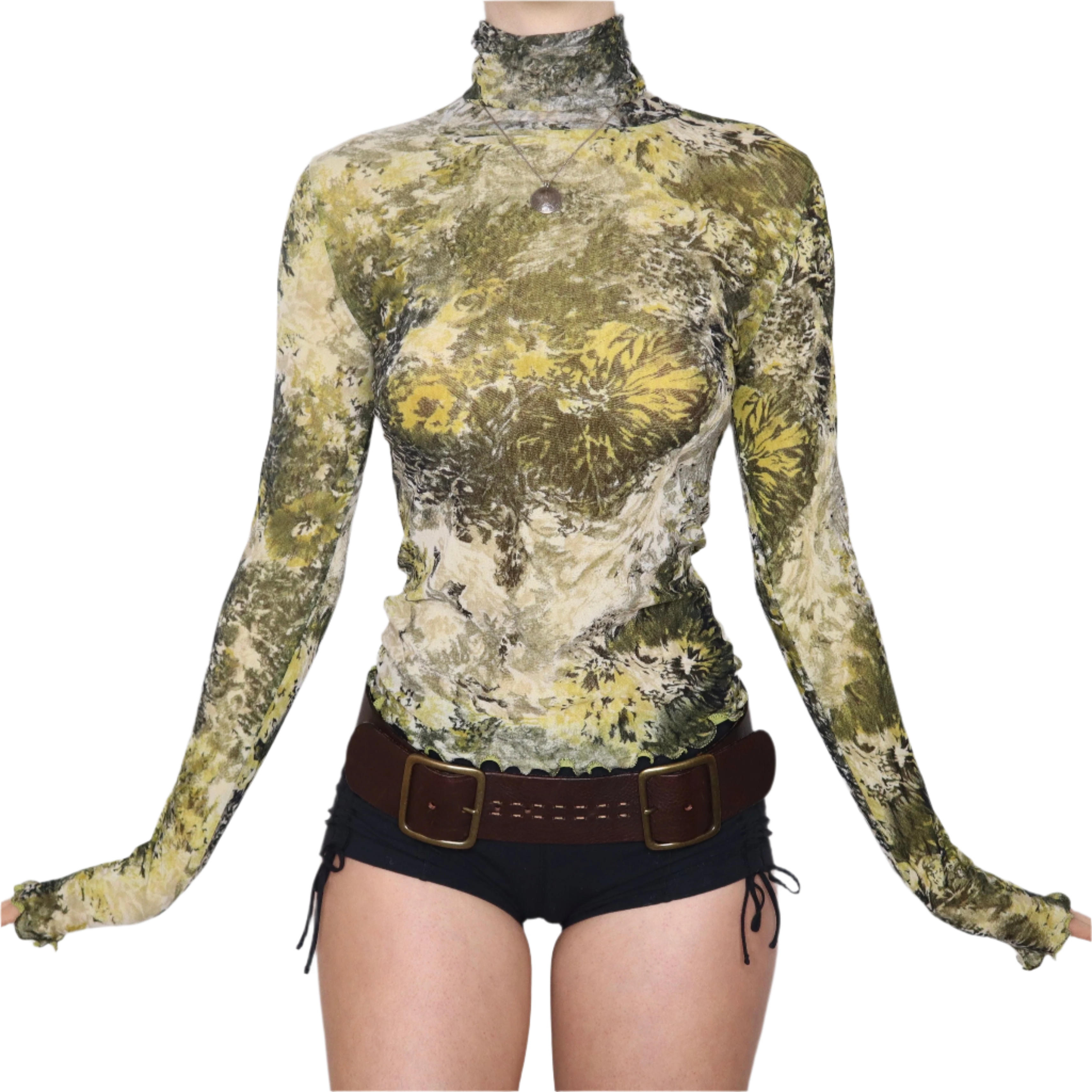 Y2K Italian Abstract Mesh Long Sleeve Top (S/M)