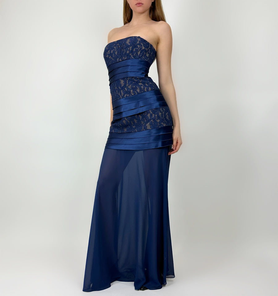 2000s Blue Lace Drop Waist Gown (S)