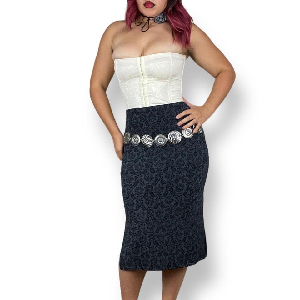 90s Charcoal Jacquard Midi Skirt (S-M)